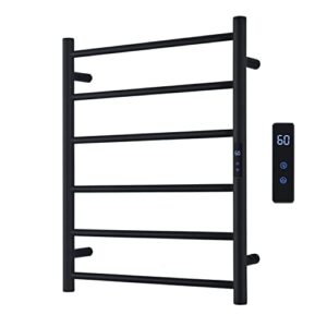 mavencool heated towel warmer rack, 6 bars wall mounted electric towel warmer for bathroom, plug-in towel drying rack, matte black stainless steel hot towel rack with timer and led indicator