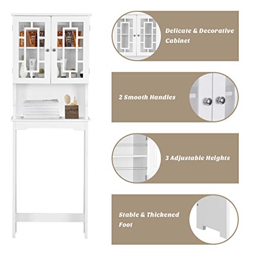 Giantex Over-The-Toilet Bathroom Storage Space Saver W/Adjustable Shelf and 2-Door Collect Cabinet Toilet Storage Organizer Rack (White)