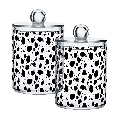 xigua 4 Pack Cow Print Qtip Holder Dispenser with Lids 14 oz Bathroom Storage Organizer Set,Clear Apothecary Jars Food Storage Containers for Tea,Coffee,Cotton Ball,Cotton Swab,Floss