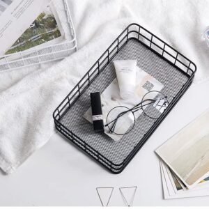 Lioong Black Metal Wire Bathroom Vanity Trays Storage Basket Bins for Organizing Paper Hand Towel Toilet Tank Vanity Countertop Table