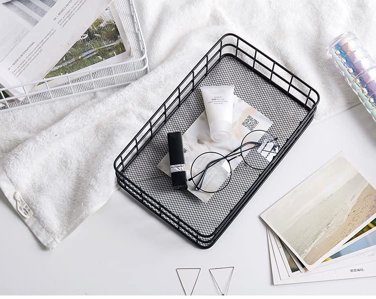 Lioong Black Metal Wire Bathroom Vanity Trays Storage Basket Bins for Organizing Paper Hand Towel Toilet Tank Vanity Countertop Table