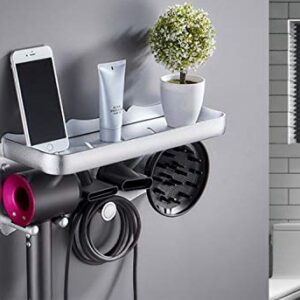 Hair Dryer Stand for Dyson Supersonic Hair Dryer Attachments, Fit 1 Diffuser, 2 Nozzles, Wall Mounted Holder Magnetic Rack with Storage Tray Shelf Organizer for Bathroom Bedroom Hair Salon Barbershop