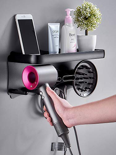 Hair Dryer Stand for Dyson Supersonic Hair Dryer Attachments, Fit 1 Diffuser, 2 Nozzles, Wall Mounted Holder Magnetic Rack with Storage Tray Shelf Organizer for Bathroom Bedroom Hair Salon Barbershop