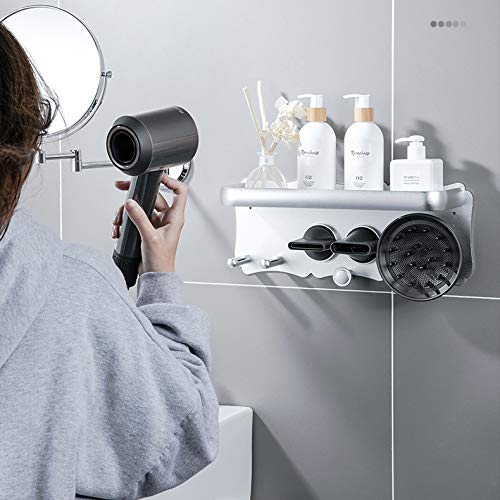 Hair Dryer Stand for Dyson Supersonic Hair Dryer Attachments, Fit 1 Diffuser, 2 Nozzles, Wall Mounted Holder Magnetic Rack with Storage Tray Shelf Organizer for Bathroom Bedroom Hair Salon Barbershop