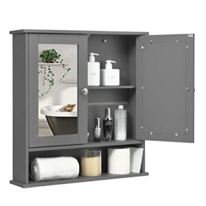 glacer bathroom medicine cabinet, hanging storage cabinet with double mirror doors, perfect for bathroom, living room, corridor, cloakroom, 22 x 5 x 23 inches (grey)