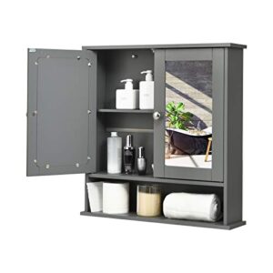 GLACER Bathroom Medicine Cabinet, Hanging Storage Cabinet with Double Mirror Doors, Perfect for Bathroom, Living Room, Corridor, Cloakroom, 22 x 5 x 23 inches (Grey)