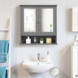 GLACER Bathroom Medicine Cabinet, Hanging Storage Cabinet with Double Mirror Doors, Perfect for Bathroom, Living Room, Corridor, Cloakroom, 22 x 5 x 23 inches (Grey)