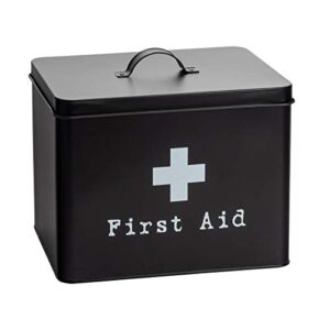 harbour housewares 1x black industrial first aid box - retro chic vintage style 2-tier steel medicine storage organiser