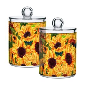 xigua sunflower qtip holder 2 pack, 14 oz apothecary jars bathroom vanity organizer canister for qtips,cotton swabs,cotton balls,cosmetic pads,flossers,bath salts