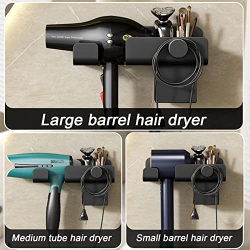 YSTDHL Hair Dryer Holder Wall Mounted, Stainless Steel Self Adhesive Blow Dryer Holder Rack, Space Saving Storage Stand, Compatible with Multiple Sizes of Hair Dryers (Black)