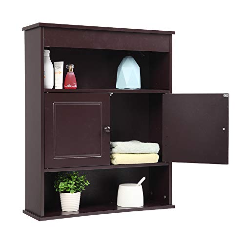 Vasitelan Wall Mounted Bathroom Cabinet with 2 Doors and 2 Open Shelves Wooden Medicine Cabinet Storage for Bathroom Living Room