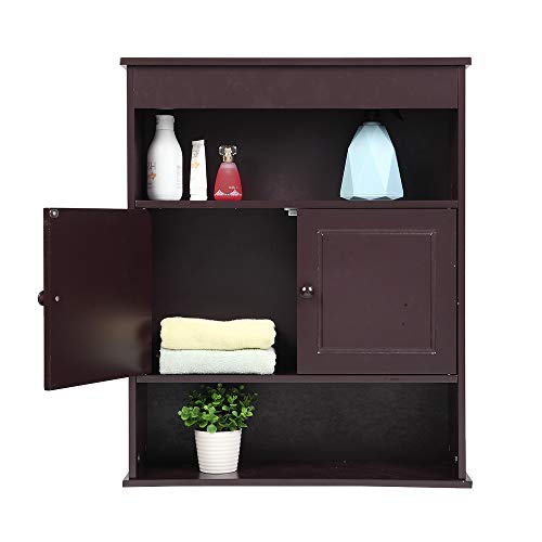 Vasitelan Wall Mounted Bathroom Cabinet with 2 Doors and 2 Open Shelves Wooden Medicine Cabinet Storage for Bathroom Living Room