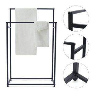2 Layers Free Standing Towel Rack Steel Metal Towel Bar Holder Bathroom Storage Accessories Organizer for Clothes Hand Towels Kitchen Cloth,Bathroom Pool Indoor Outdoor Use Black