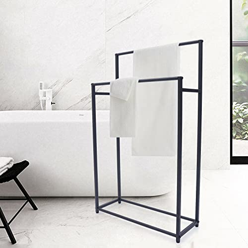 2 Layers Free Standing Towel Rack Steel Metal Towel Bar Holder Bathroom Storage Accessories Organizer for Clothes Hand Towels Kitchen Cloth,Bathroom Pool Indoor Outdoor Use Black