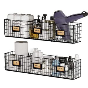 Wall35 Amalfi Bathroom Organizer Over The Toilet Storage Basket Set of 2, Hair Tools Organize Baskets, Black Wire Basket