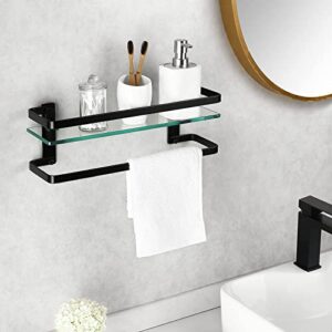 KES Bathroom Shelf Extra 8 MM-Thick Tempered Glass with Aluminum Bar and Rail Storage Organizer Retangular Rustproof Wall Mount Black, A4127A-BK