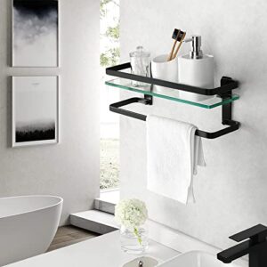 KES Bathroom Shelf Extra 8 MM-Thick Tempered Glass with Aluminum Bar and Rail Storage Organizer Retangular Rustproof Wall Mount Black, A4127A-BK