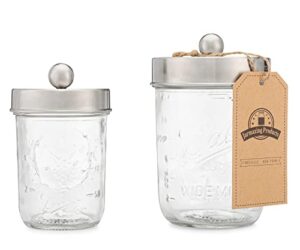 jarmazing products apothecary lid storage set with ball mason jars - farmhouse home decor for vanity organization - luxury bathroom, kitchen and office accessories - stainless steel - two pack