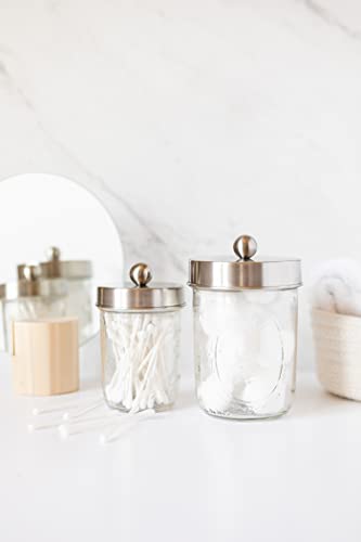 Jarmazing Products Apothecary Lid Storage Set with Ball Mason Jars - Farmhouse Home Decor for Vanity Organization - Luxury Bathroom, Kitchen and Office Accessories - Stainless Steel - Two Pack