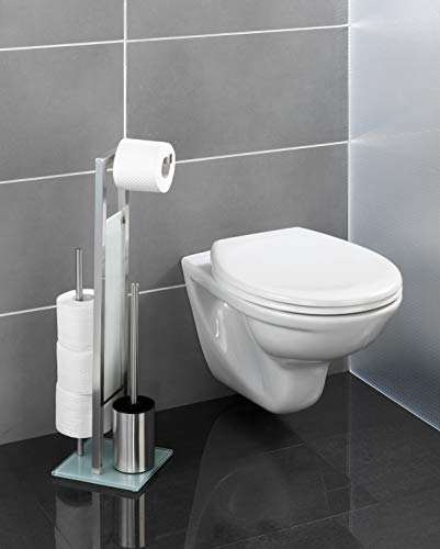 Wenko Rivalta Free Standing 3 Piece Bathroom Accessory, Brush Tissue Roll Holder, Paper Dispenser, Toilet Set, Chrome Matt, 27.55 x 7.08 x 7.87 inc, 18 x 19 x 69 cm