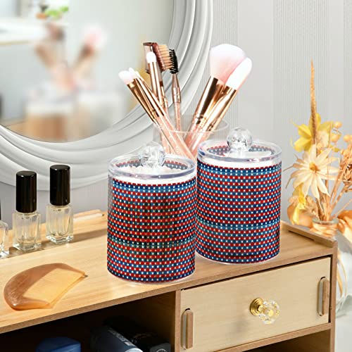 Kigai 2 Pack Plastic Jars with Lids Patriotic Stars Airtight Container for Coffee Tea Candy Food Storage, 14oz Clear Apothecary Jars Bathroom Qtip Holder Organizer for Cotton Swabs Cosmetics