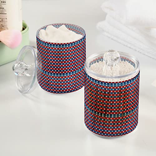 Kigai 2 Pack Plastic Jars with Lids Patriotic Stars Airtight Container for Coffee Tea Candy Food Storage, 14oz Clear Apothecary Jars Bathroom Qtip Holder Organizer for Cotton Swabs Cosmetics