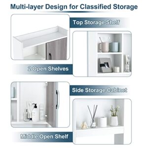 Giantex Over-The-Toilet Space-Saving Storage Cabinet - 4-Tier Freestanding Bathroom Organizer with Open Shelves & Door, Toilet Storage Rack for Bathroom, Laundry, Balcony, White