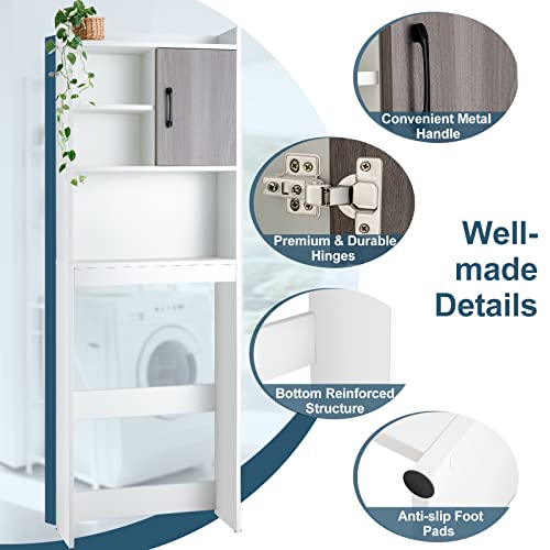 Giantex Over-The-Toilet Space-Saving Storage Cabinet - 4-Tier Freestanding Bathroom Organizer with Open Shelves & Door, Toilet Storage Rack for Bathroom, Laundry, Balcony, White