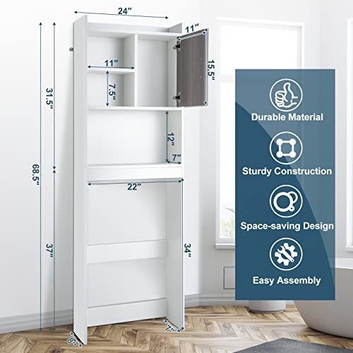 Giantex Over-The-Toilet Space-Saving Storage Cabinet - 4-Tier Freestanding Bathroom Organizer with Open Shelves & Door, Toilet Storage Rack for Bathroom, Laundry, Balcony, White