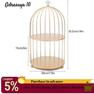 Gdrasuya10 Metal Makeup Organizer Birdcage Cosmetic Storage Rack Makeup Shelf 2 Tier Bird Cage Perfume Dessert Cupcake Rack Bathroom Storage Rack Golden