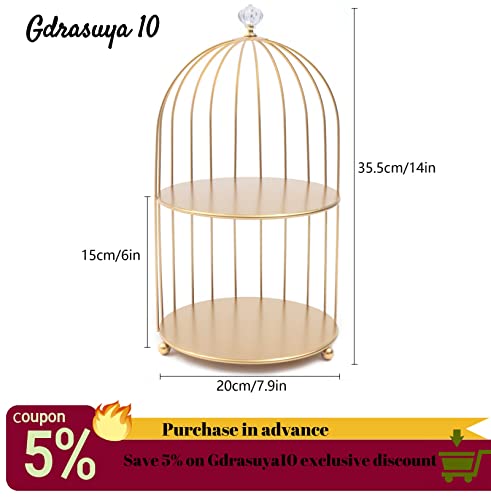 Gdrasuya10 Metal Makeup Organizer Birdcage Cosmetic Storage Rack Makeup Shelf 2 Tier Bird Cage Perfume Dessert Cupcake Rack Bathroom Storage Rack Golden