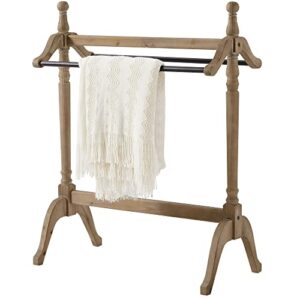 eodme 2 Ties Freestanding Towel Rack, Farmhouse Wood Blanket Rack Stand, Rustic Drying and Display Rack for Bathroom, Living Room