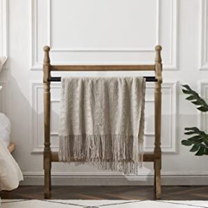 eodme 2 Ties Freestanding Towel Rack, Farmhouse Wood Blanket Rack Stand, Rustic Drying and Display Rack for Bathroom, Living Room