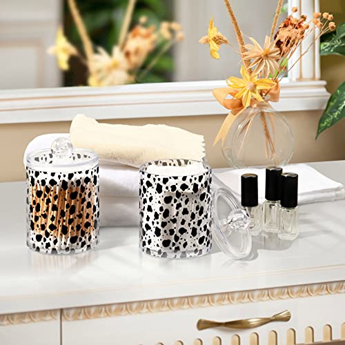 xigua 2 Pack Cow Print Qtip Holder Dispenser with Lids 14 oz Bathroom Storage Organizer Set,Clear Apothecary Jars Food Storage Containers for Tea,Coffee,Cotton Ball,Cotton Swab,Floss