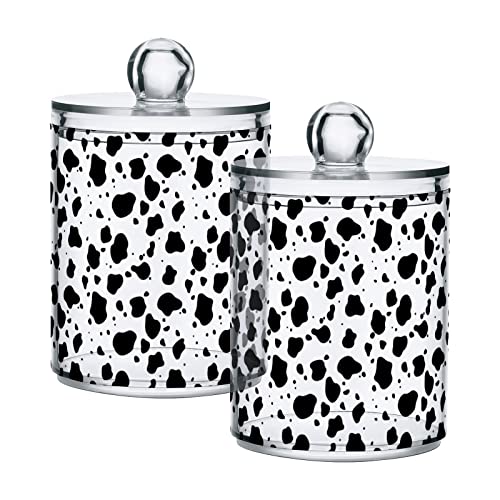 xigua 2 Pack Cow Print Qtip Holder Dispenser with Lids 14 oz Bathroom Storage Organizer Set,Clear Apothecary Jars Food Storage Containers for Tea,Coffee,Cotton Ball,Cotton Swab,Floss