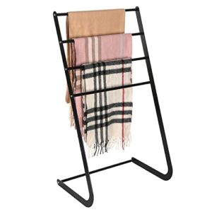 MyGift 4 Tier Freestanding Scarf Rack, Matte Black Metal Standing Silk Scarf and Neck Ttie Display Stand, Accessory Organizer