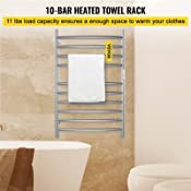 VEVOR Heated Towel Rack, 10-Bar Curved Design, Wall-Mounted Electric Towel Drying Rack with Built-in Timer, Polishing Brushed Stainless Steel for Bath, Plug-in/Hardwired, UL Certified, Silver