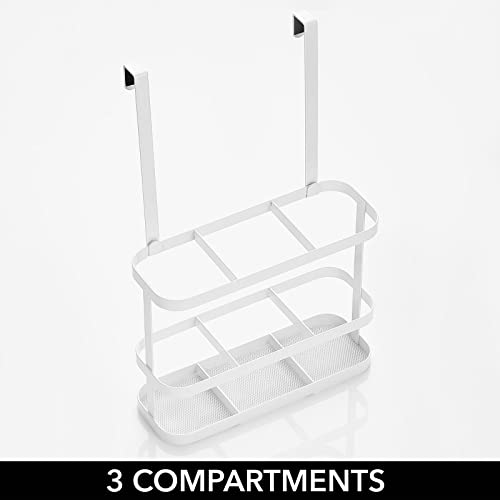 mDesign Steel Bathroom Over Cabinet Door Hair Tool Storage Organizer Accessory Basket Tray, Hang Holder for Hair Dryer, Straightener, Curling Iron, Styling Products, Carson Collection, White