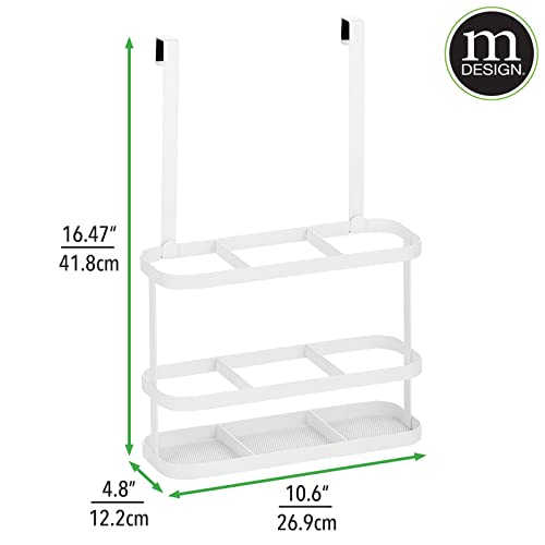 mDesign Steel Bathroom Over Cabinet Door Hair Tool Storage Organizer Accessory Basket Tray, Hang Holder for Hair Dryer, Straightener, Curling Iron, Styling Products, Carson Collection, White