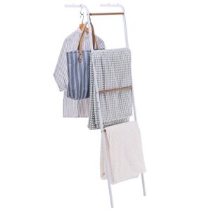 youdenova blanket ladder, 4-layer towel ladder for bathroom, throw blanket ladder for living room, white