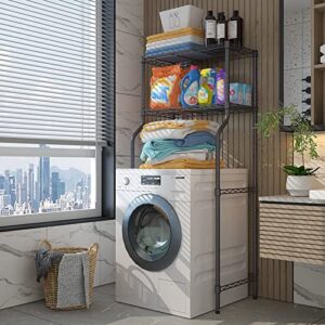 phuljhadi washer storage frames for over toilet,bathroom tower shelf bathroom rack,2-tier over washinghine storage rack metal behind the toilet shelving unit expandable laundry room washer dryer/blac