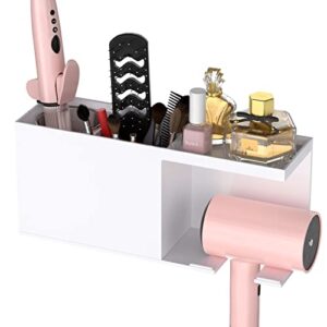 niubee hair dryer holder, white acrylic wall mount hair tool organizer and styling tools holder, bathroom blow curling iron storage organizatin for vanity、makeup、toiletries