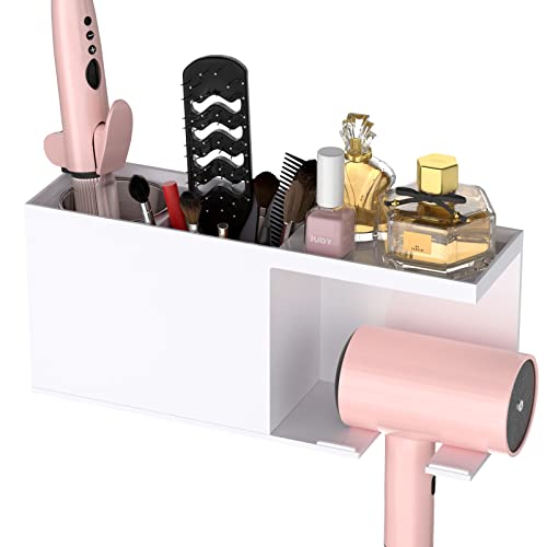 NIUBEE Hair Dryer Holder, White Acrylic Wall Mount Hair Tool Organizer and Styling Tools Holder, Bathroom Blow Curling Iron Storage Organizatin for Vanity、Makeup、Toiletries