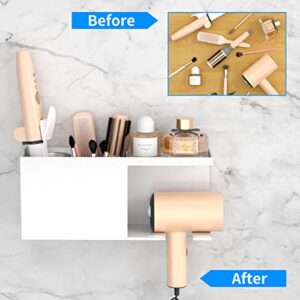 NIUBEE Hair Dryer Holder, White Acrylic Wall Mount Hair Tool Organizer and Styling Tools Holder, Bathroom Blow Curling Iron Storage Organizatin for Vanity、Makeup、Toiletries