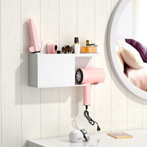 NIUBEE Hair Dryer Holder, White Acrylic Wall Mount Hair Tool Organizer and Styling Tools Holder, Bathroom Blow Curling Iron Storage Organizatin for Vanity、Makeup、Toiletries