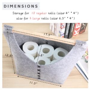 Toilet Paper Holder Storage Basket with Wooden Handle for Bathroom, Table Free Standing Basket for Yarn Storage, Organizing Magazines, Towels, Blankets, Toys