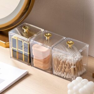 Chris.W Set of 3 Fancy Cotton Swab Holder Dispenser, Cosmetic Canister Jar Box with Lid, Cotton Ball Canister Jar, Apothecary Storage Organizer Jars, Makeup Organizer for Bathroom Home Storage Organizer