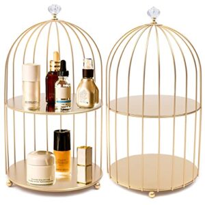 birdcage makup organizor, cosmetics storage rack, 2-tire bathroom storage, gold metal cosmetic tray, dessert cupcake rack, vintage jewelry stand, home decoration for bathroom and bedroom