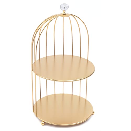 Birdcage Makup Organizor, Cosmetics Storage Rack, 2-Tire Bathroom Storage, Gold Metal Cosmetic Tray, Dessert Cupcake Rack, Vintage Jewelry Stand, Home Decoration for Bathroom and Bedroom