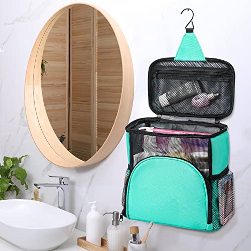 Hillban 2 Pcs Shower Caddy Portable Hanging Shower Bags with Metal Hook Breathable Mesh Shower Tote for Men Girls Boys Student College Dorm Bathroom Gym Travel, 2 Colors (Black, Green)